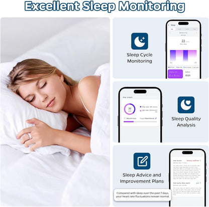 Smart Health Tracking Ring with Sleep Monitoring, Heart Rate Monitoring, and Activity Tracking Features, Waterproof Design, Gesture Control, 7-Day Battery Life, Compatible with iOS and Android (Silver, Size #8)