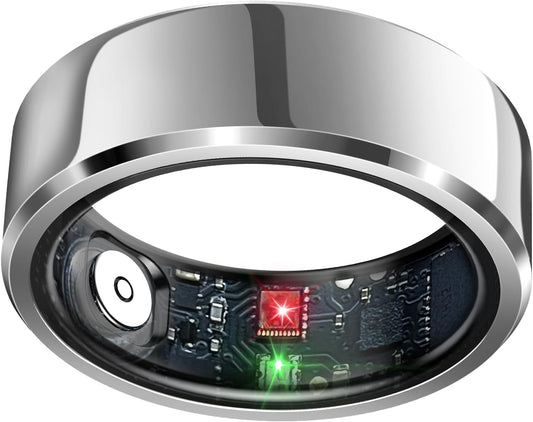 Smart Health Tracking Ring with Sleep Monitoring, Heart Rate Monitoring, and Activity Tracking Features, Waterproof Design, Gesture Control, 7-Day Battery Life, Compatible with iOS and Android (Silver, Size #8)